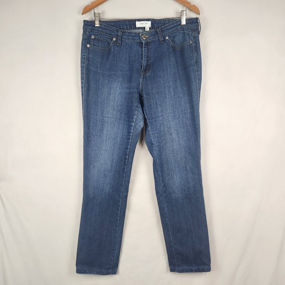 Ellen Tracy Denim The Straight Womens Jeans Size 10 Mid Rise Hemmed Dark Wash